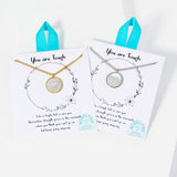 105787, WATER TARNISH RESISTANT, STAINLESS STEEL, YOUR ARE TOUGH, ROUND MOTHER OF PEARL PENDANT NECKLACE