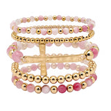 105802, CROSS WITH RESIN BEADED MULTI LAYERED STRETCH BRACELET