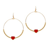 105803, ENAMEL HEART ACCENT BALL BEADED ROUND DANGLE EARRING