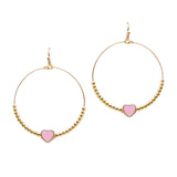 105803, ENAMEL HEART ACCENT BALL BEADED ROUND DANGLE EARRING