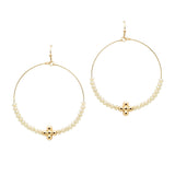 105804, CROSS BALL ACCENT BEADED ROUND DANGLE EARRING