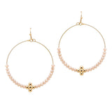 105804, CROSS BALL ACCENT BEADED ROUND DANGLE EARRING