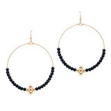 105804, CROSS BALL ACCENT BEADED ROUND DANGLE EARRING