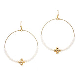 105804, CROSS BALL ACCENT BEADED ROUND DANGLE EARRING
