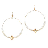 105805, CROSS BALL ACCENT PEARL BEADED DANGLE EARRING