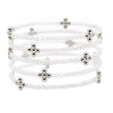 105806, CROSS BALL ACCENT GLASS BEADED MULTI LAYERED STRETCH BRACELET