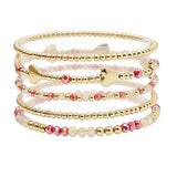105807, HEART ACCENT GLASS BEADED MULTI LAYERED STRETCH BRACELET