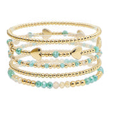 105807, HEART ACCENT GLASS BEADED MULTI LAYERED STRETCH BRACELET
