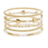 105807, HEART ACCENT GLASS BEADED MULTI LAYERED STRETCH BRACELET
