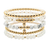105808, CROSS BALL ACCENT SEMI PRECIOUS STONE MULTI LAYERED BEADED STRETCH BRACELET