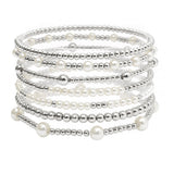 105811, PEARL, BALL MULTI LAYERED BEADED STRETCH BRACELET