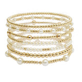 105811, PEARL, BALL MULTI LAYERED BEADED STRETCH BRACELET