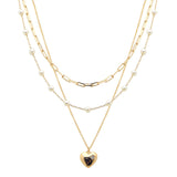 105818, BUBBLE HEART WITH PEARL MULTI LAYERED NECKLACE