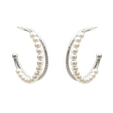 105820, 1.25" PEARL ACCENT DOUBLE LINE ROUND HOOP EARRING