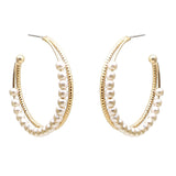 105821, 1.5" PEARL ACCENT DOUBLE LINE ROUND HOOP EARRING