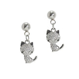 105824, CAT MICRO PAVE CRYSTAL RHINESTONE STAINLESS STEEL DANGLE EARRING