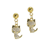 105824, CAT MICRO PAVE CRYSTAL RHINESTONE STAINLESS STEEL DANGLE EARRING