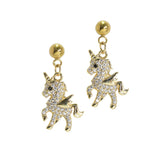 105825, UNICORN MICRO PAVE CRYSTAL RHINESTONE STAINLESS STEEL DANGLE EARRING