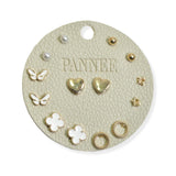 105829, 7 PIECE HEART, BUTTERFLY, CLOVER AND ROUND RING STUD EARRING SET