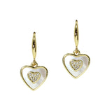 105839, GOLD DIPPED, HEART MOTHER OF PEARL WITH CRYSTAL RHINESTONE DANGLE EARRING