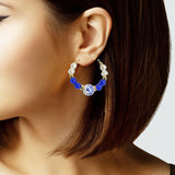 105844, PORCELAIN FLORAL BEAD WITH FRESHWATER PEARL HOOP EARRING