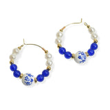 105844, PORCELAIN FLORAL BEAD WITH FRESHWATER PEARL HOOP EARRING