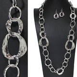 105854, LONG HAMMERED GEOMETRIC METAL CHAIN NECKLACE