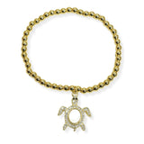 105858, SEA TURTLE CHARM STAINLESS STEEL BEADED STRETCH BRACELET