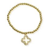 105861, CLOVER CHARM STAINLESS STEEL BEADED STRETCH BRACELET