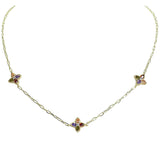 105874, 14K GOLD PLATED, TRIPLE DAINTY CLOVER CUBIC ZIRCONIA ACCENT DESIGNER INSPIRED NECKLACE