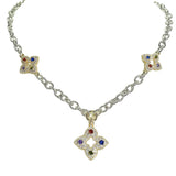 105877, 14K GOLD PLATED, FLOWER CLOVER CUBIC ZIRCONIA ACCENT DESIGNER INSPIRED NECKLACE
