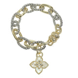 105879, 14K GOLD PLATED, FLOWER CLOVER CHARM DESIGNER INSPIRED MAGNETIC BRACELET