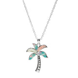 105892, PALM TREE ABSTRACT GLASS STONE ACCENT PENDANT NECKLACE