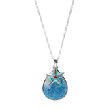 105897, STARFISH CHARM WITH TEARDROP OCEAN PENDANT NECKLACE