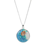 105898, SEA TURTLE CHARM WITH TEARDROP OCEAN PENDANT NECKLACE