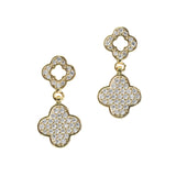 105913, GOLD DIPPED, BRASS, PAVE CLOVER DANGLE EARRING