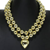 105918, BUBBLE HEART BALL BEADED 2 PIECE NECKLACE SET