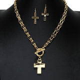 105923, CROSS CHARM METAL TOGGLE NECKLACE