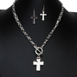 105923, CROSS CHARM METAL TOGGLE NECKLACE