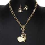 105924, HAMMERED HEART CHARM METAL TOGGLE NECKLACE