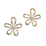 105932, PEARL ACCENT CUTOUT FLOWER STUD EARRING