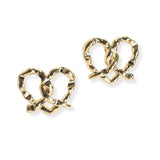 105936, GOLD DIPPED, BRASS, PRETZEL HEART STUD EARRING