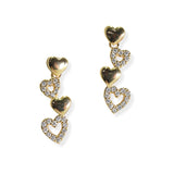 105939, GOLD DIPPED, BRASS, DAINTY PAVE HEART DANGLE EARRING