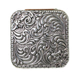 105955, WESTERN THEMED FLOWER ENGRAVED ACCENT FAUX LEATHER SQUARE JEWELRY BOX