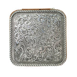 105957, WESTERN THEMED ENGRAVED FAUX LEATHER SQUARE JEWELRY BOX
