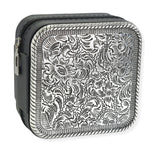105957, WESTERN THEMED ENGRAVED FAUX LEATHER SQUARE JEWELRY BOX