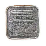 105958, WESTERN THEMED ENGRAVED FAUX LEATHER SQUARE JEWELRY BOX