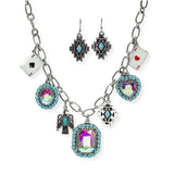105985, WESTERN THUNDERBIRD, ACE CARD, CONCHO, HEART MULTI CHARM NECKLACE