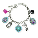 105988, WESTERN HEART, HORSE, CACTUS, DICE MULTI CHARM BRACELET