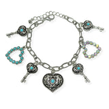 105989, WESTERN HEART, KEY, MULTI CHARM BRACELET
